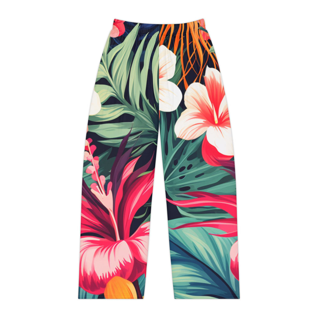 Floral Tropical Pajama Pants — Hibiscus All-Over Print Lounge Trousers
