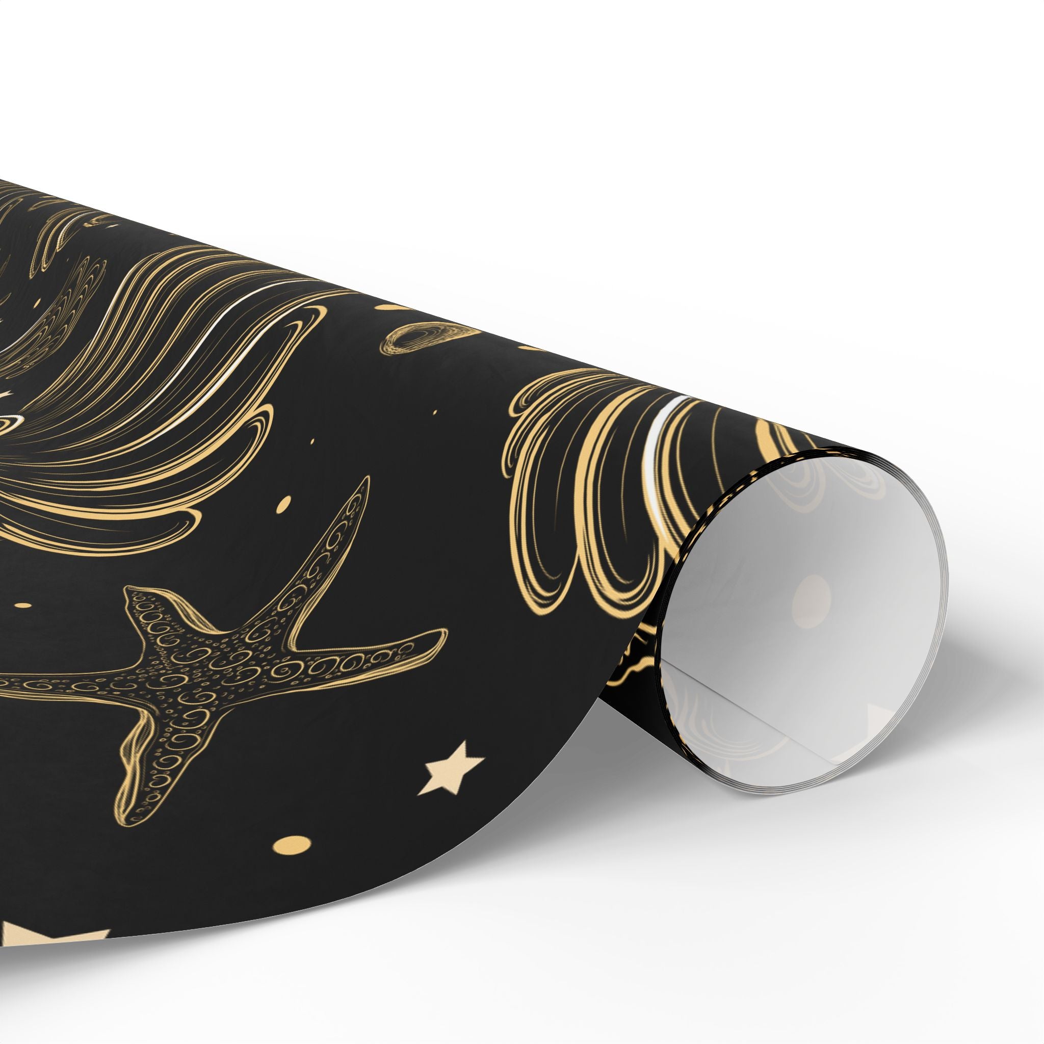 Golden Seashell Sunrise Wrapping Paper – Luxe Coastal Gift Wrap