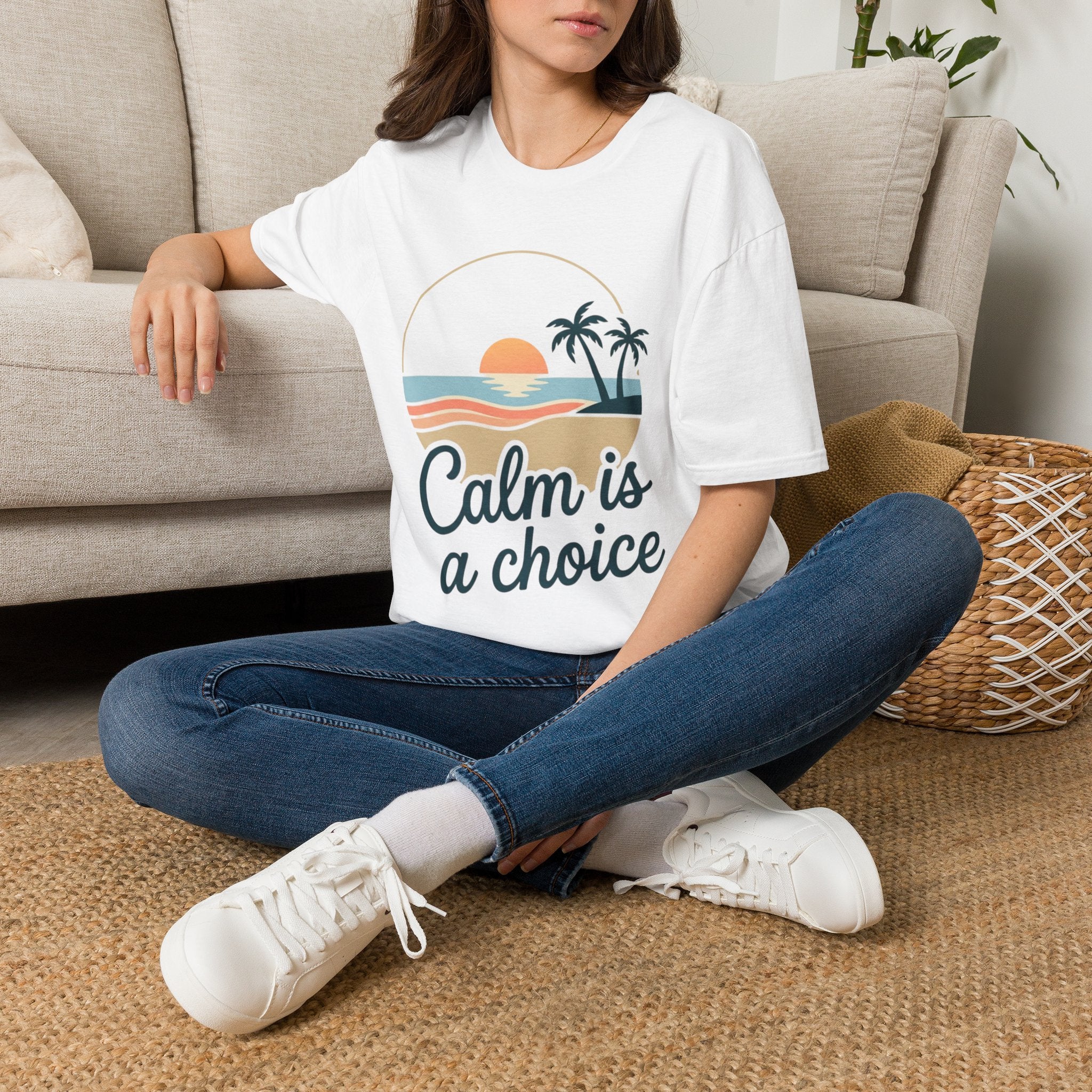 Calm Is a Choice Sunset Beach T-Shirt | Palm Tree Retro Coastal Tee