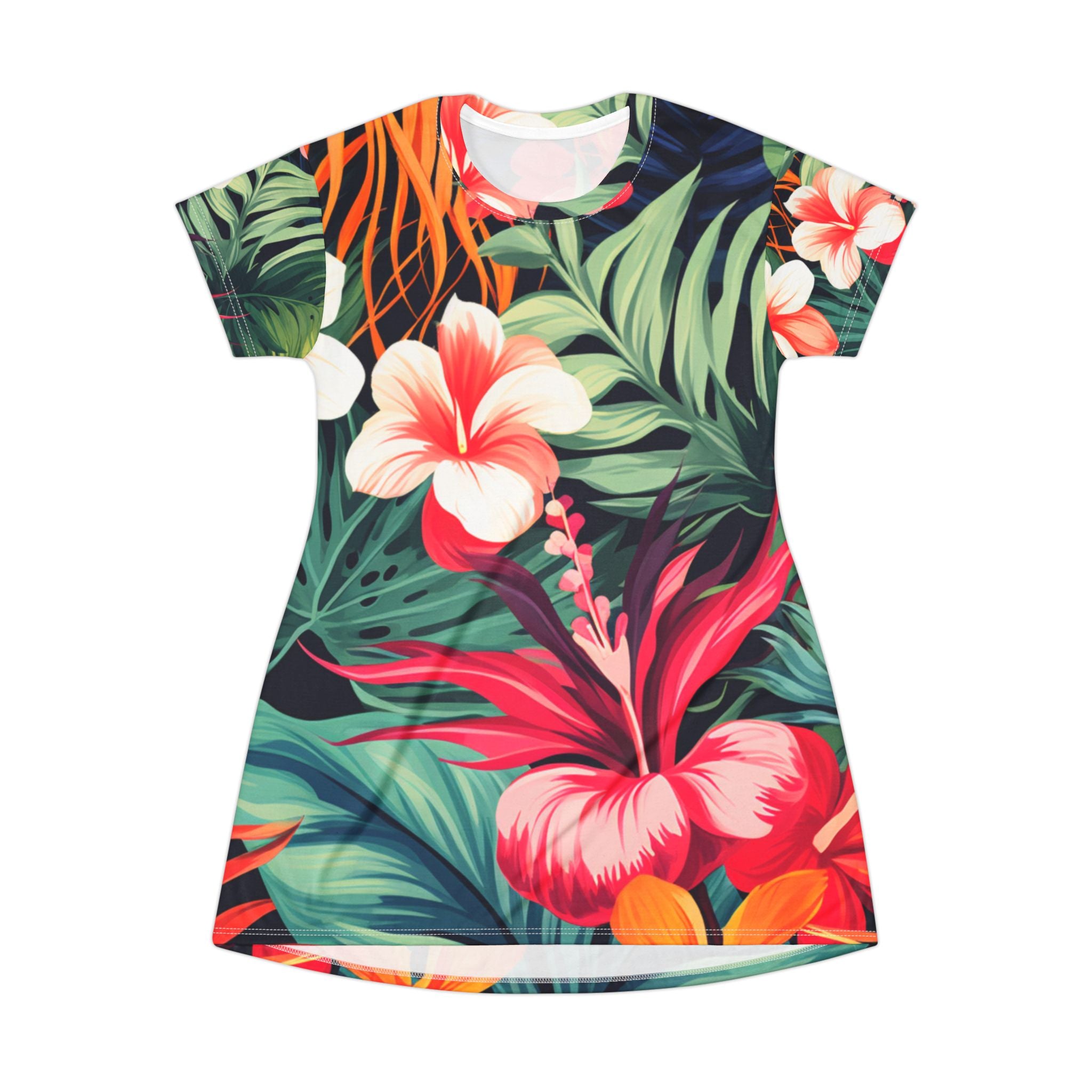 T-Shirt Dress - Tropical Hibiscus All-Over Print