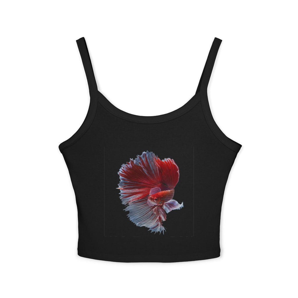 Betta Fish Art Crop Tank — Red & Blue Siamese Fighting Fish Graphic Tank Top