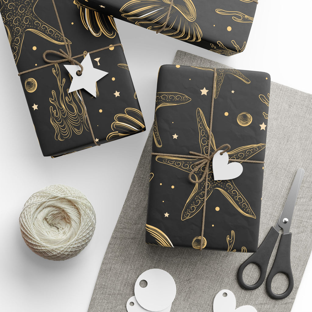 Golden Seashell Sunrise Wrapping Paper – Luxe Coastal Gift Wrap