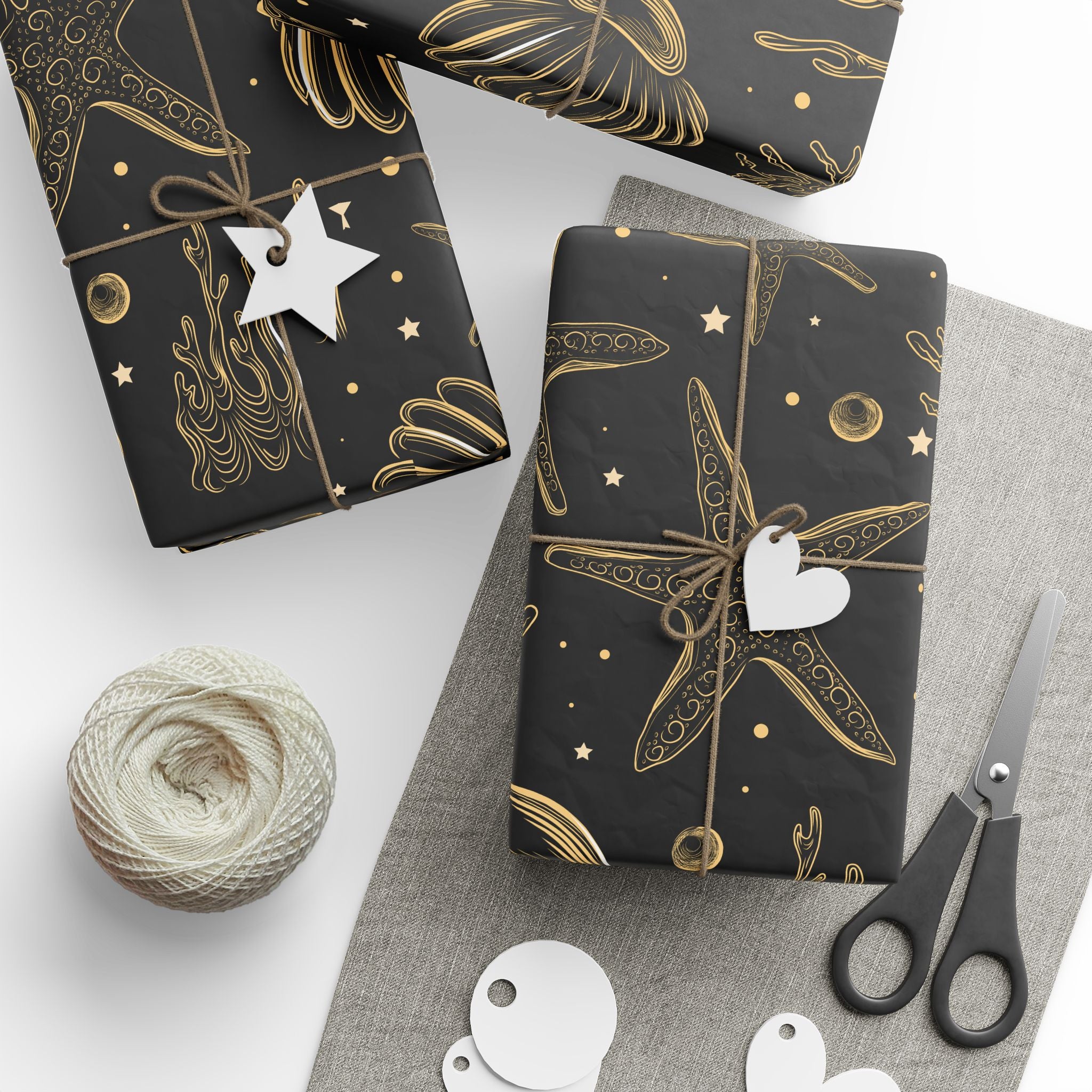 Golden Seashell Sunrise Wrapping Paper – Luxe Coastal Gift Wrap