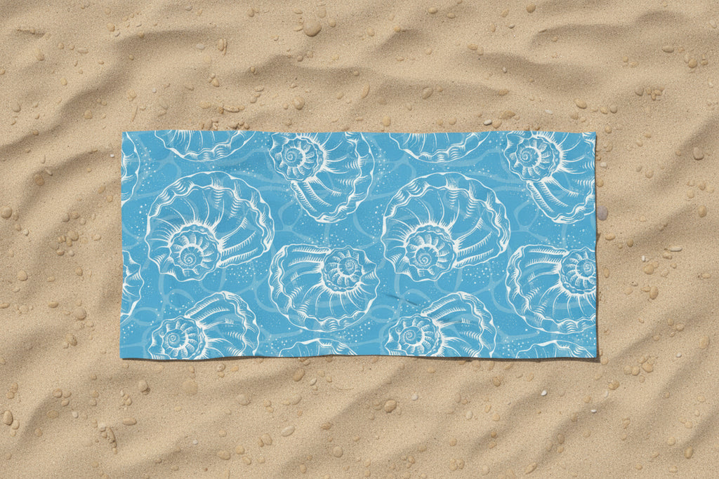 Sea Blue Seashell Beach Towel — Nautical Shell Beach & Pool Towel