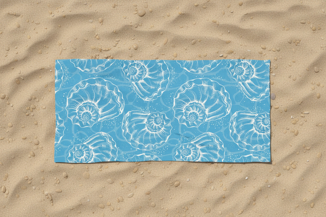 Sea Blue Seashell Beach Towel — Nautical Shell Beach & Pool Towel