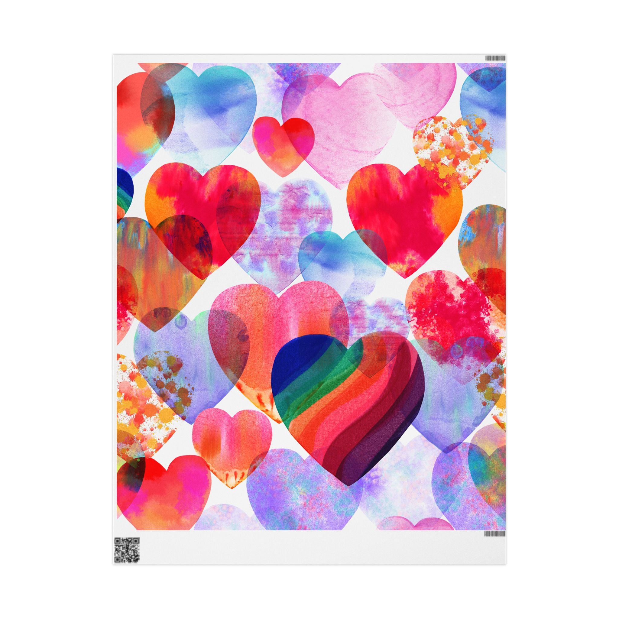 Love Heart Pattern Wrapping Paper – Colorful Watercolor Hearts Gift Wrap for Valentine’s, Pride & Birthdays