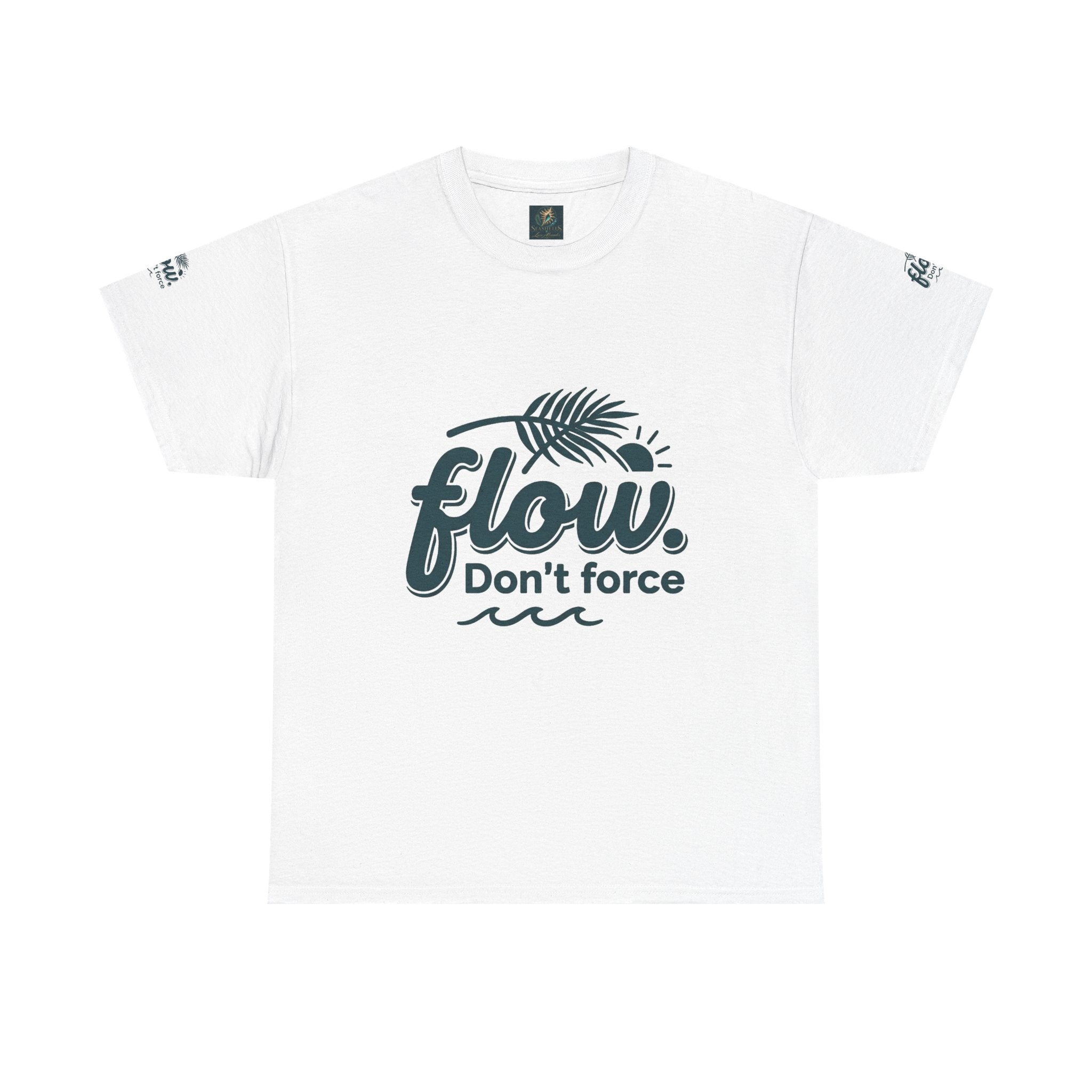 Flow Don't Force tee | Relaxed ocean wave palm design