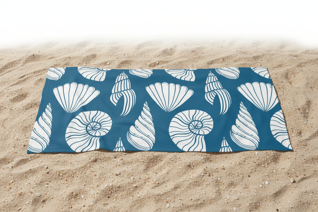 Blue Nautical Shell Beach Towel – Blue Seashell Pattern