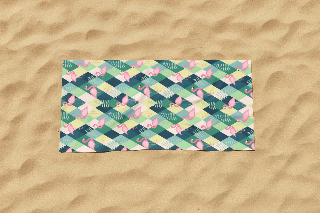 Flamingo Plaid Beach Towel — Tropical Pink Flamingo Pattern