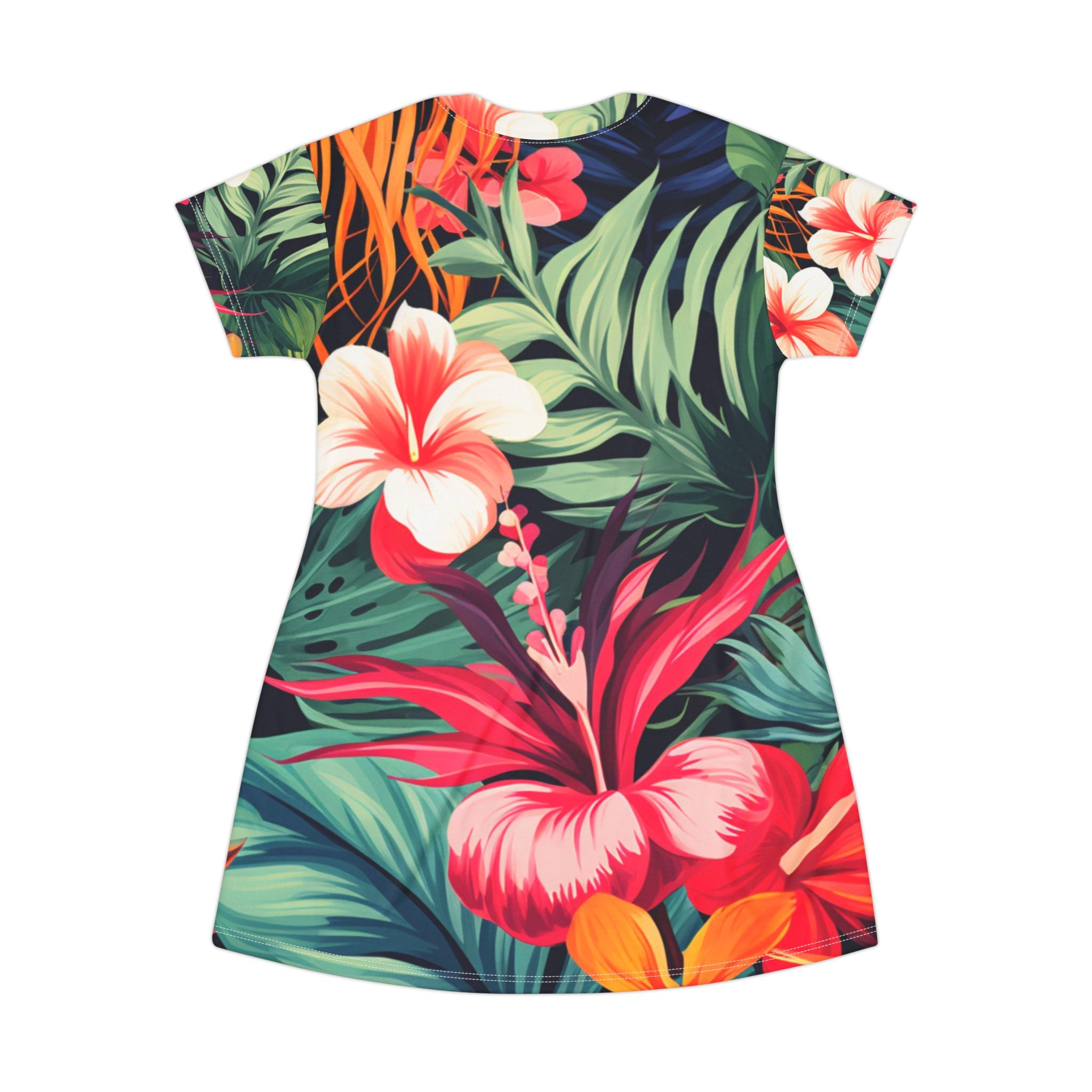 T-Shirt Dress - Tropical Hibiscus All-Over Print