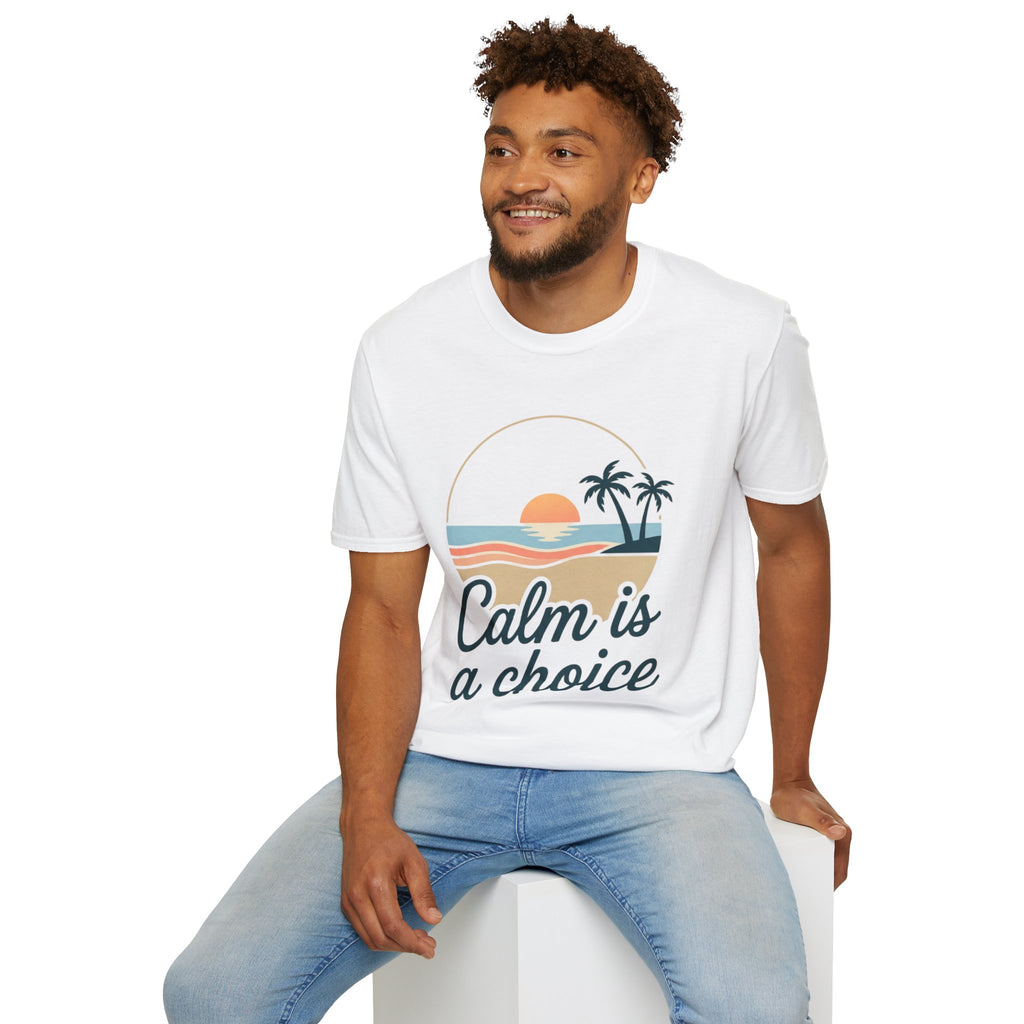Calm Is a Choice Sunset Beach T-Shirt | Palm Tree Retro Coastal Tee