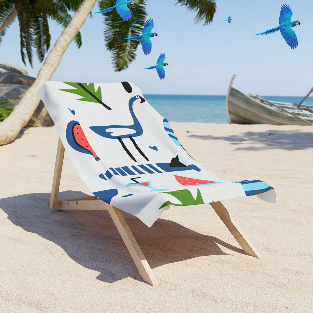 Tropical  Blue Flamingo Beach Towel — Watermelon & Palm Summer Print
