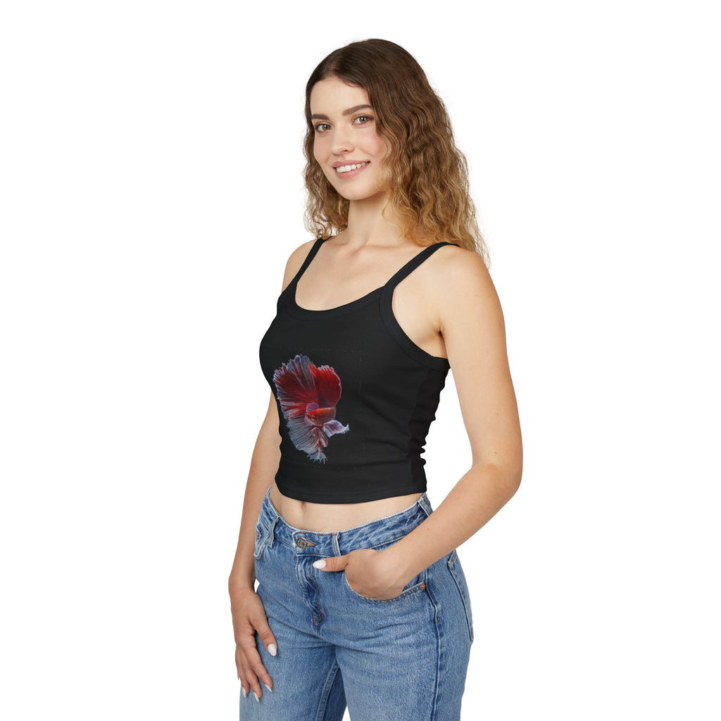 Betta Fish Art Crop Tank — Red & Blue Siamese Fighting Fish Graphic Tank Top