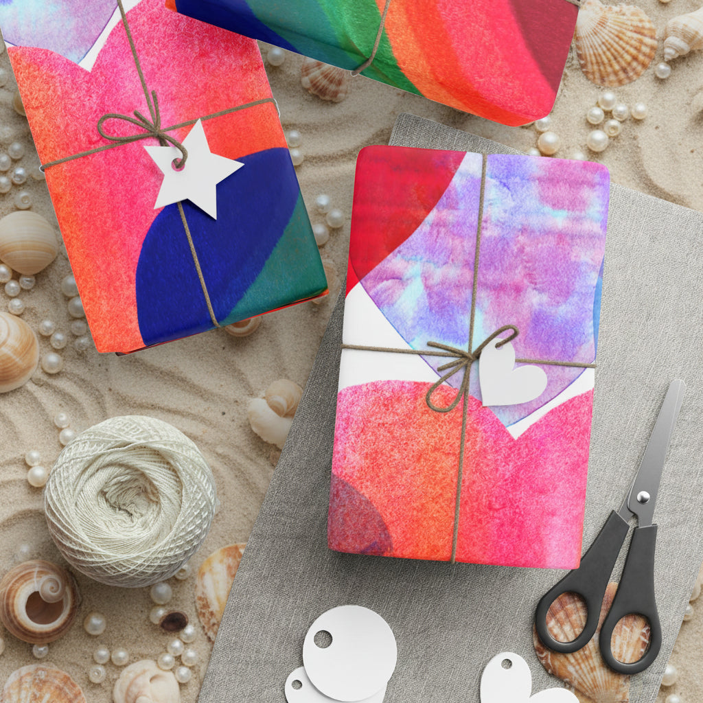 Love Heart Pattern Wrapping Paper – Colorful Watercolor Hearts Gift Wrap for Valentine’s, Pride & Birthdays