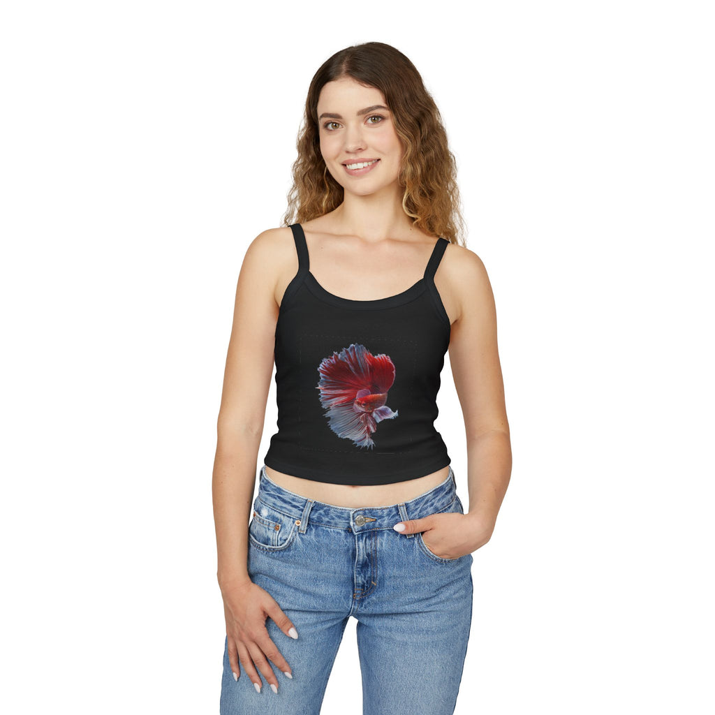 Betta Fish Art Crop Tank — Red & Blue Siamese Fighting Fish Graphic Tank Top