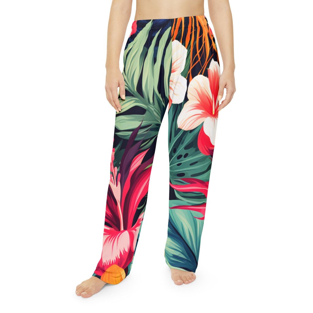 Floral Tropical Pajama Pants — Hibiscus All-Over Print Lounge Trousers