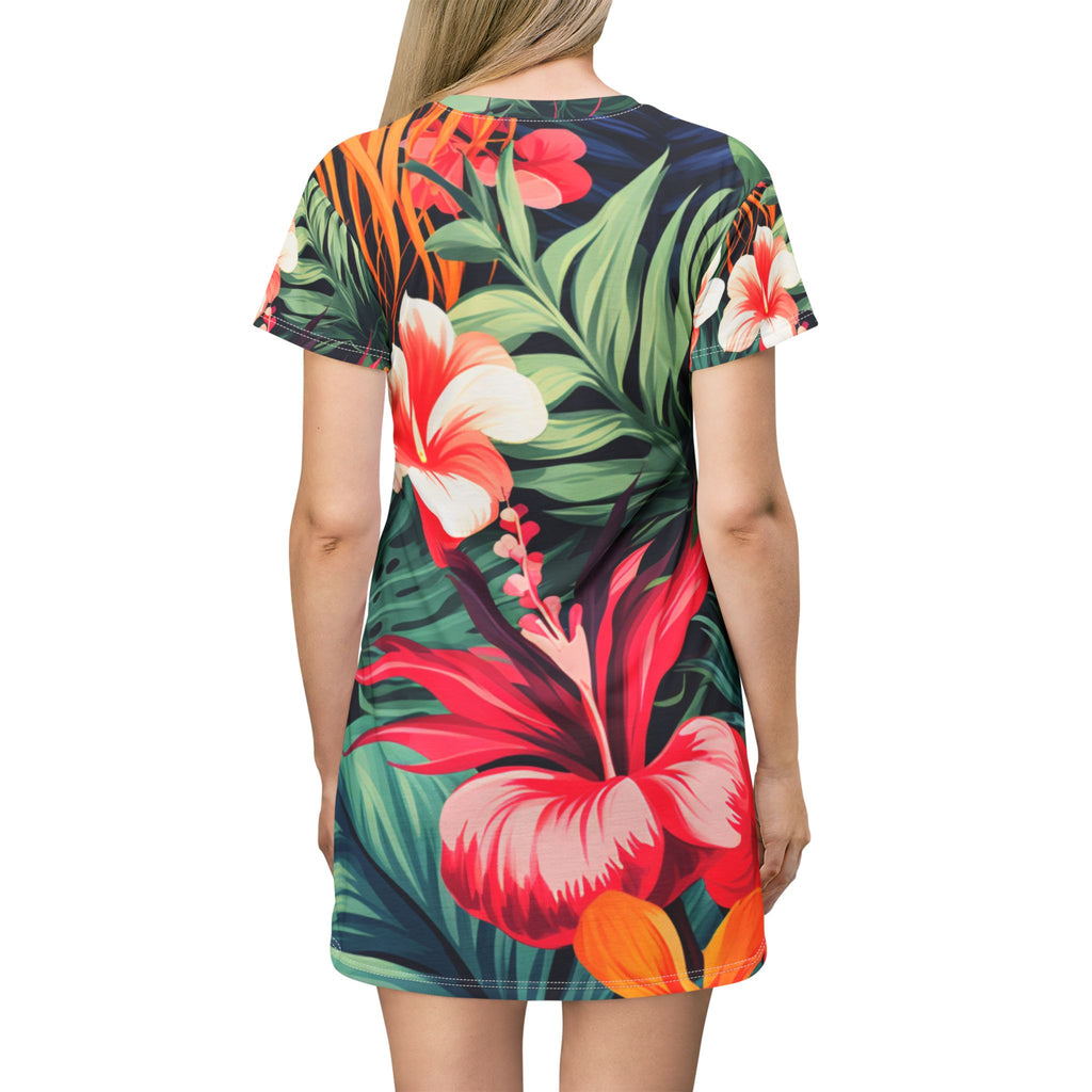 T-Shirt Dress - Tropical Hibiscus All-Over Print