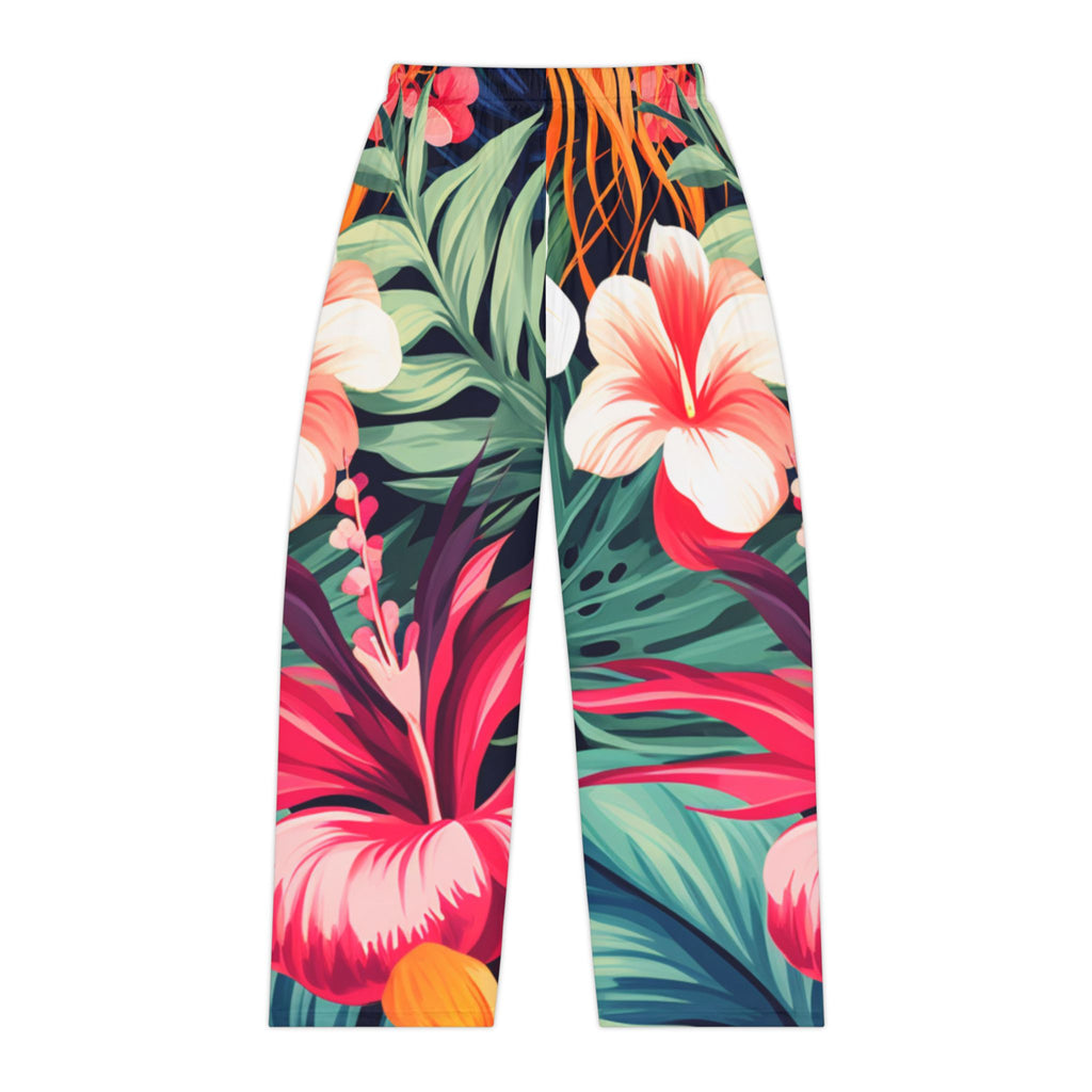 Floral Tropical Pajama Pants — Hibiscus All-Over Print Lounge Trousers
