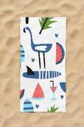Tropical  Blue Flamingo Beach Towel — Watermelon & Palm Summer Print