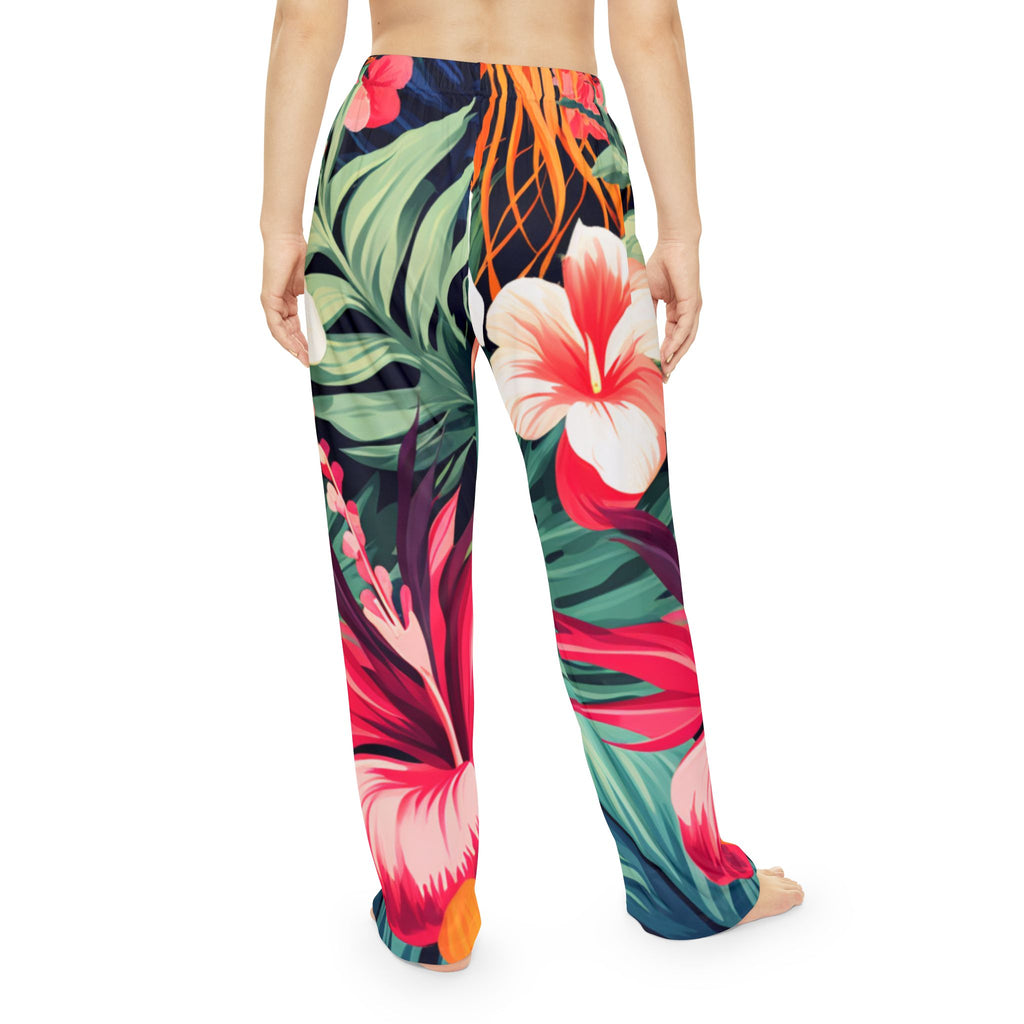 Floral Tropical Pajama Pants — Hibiscus All-Over Print Lounge Trousers
