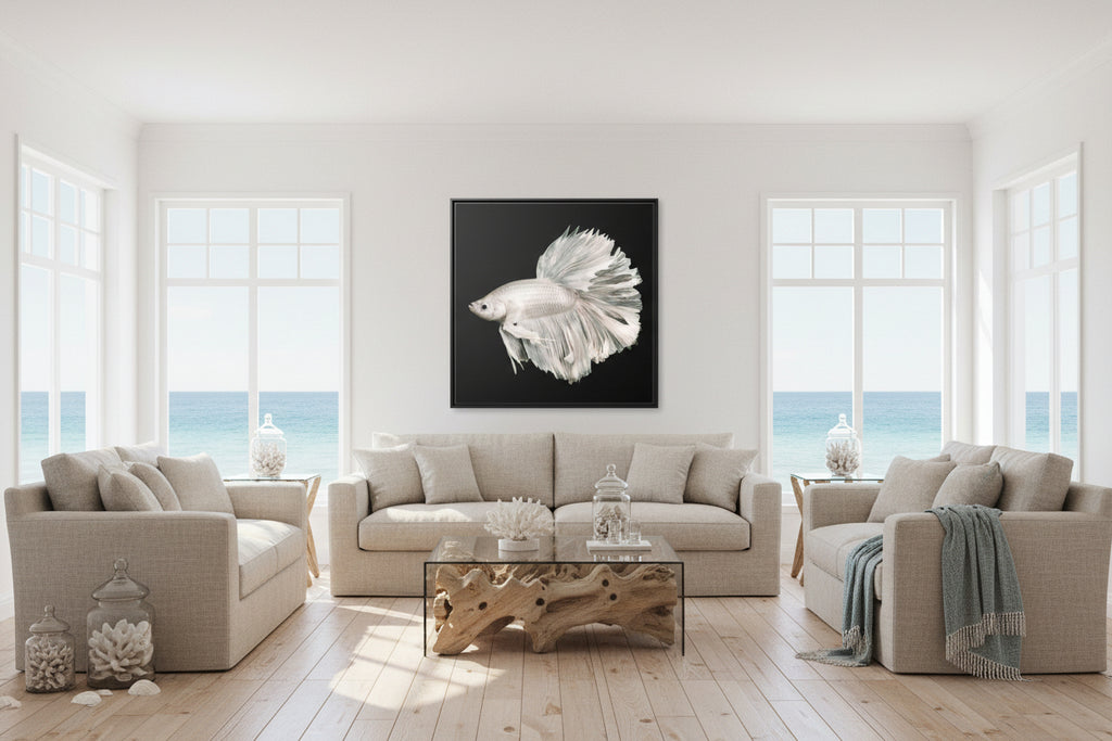 Framed Matte Canvas - White Betta Fish Wall Art