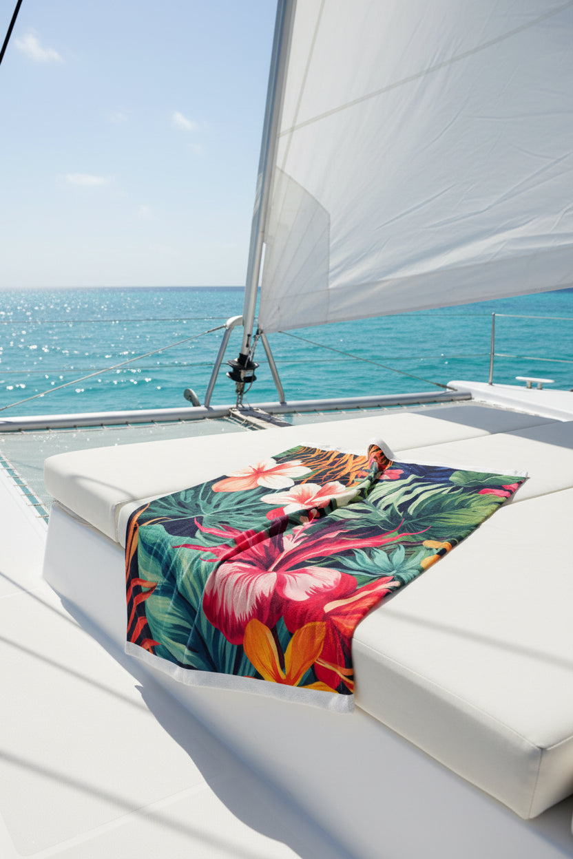 Midnight Tropical Flowers Velveteen Plush Blanket