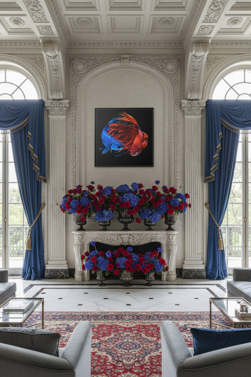 Couple Betta Fish Matte Canvas Print — Framed Colorful Koi-Style Wall Art