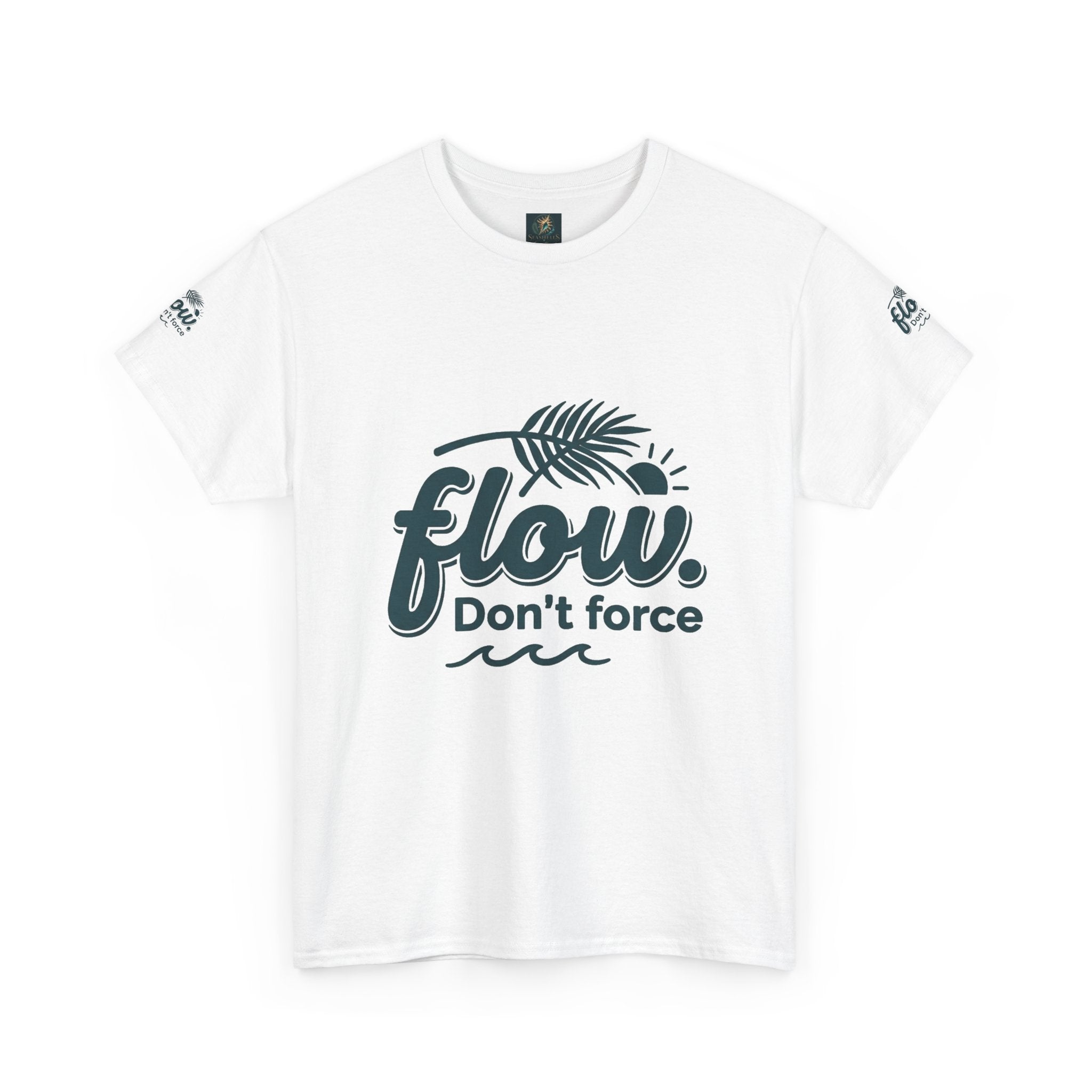Flow Don't Force tee | Relaxed ocean wave palm design