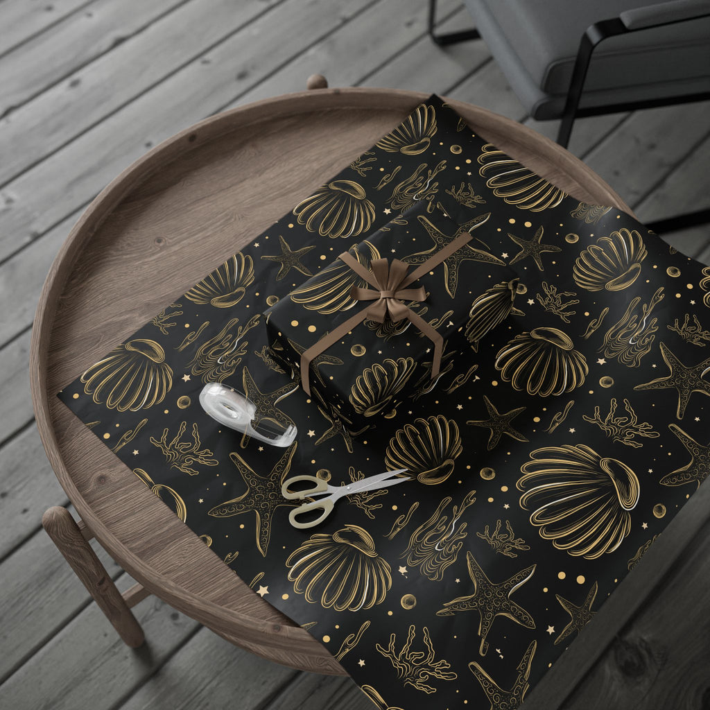 Golden Seashell Sunrise Wrapping Paper – Luxe Coastal Gift Wrap