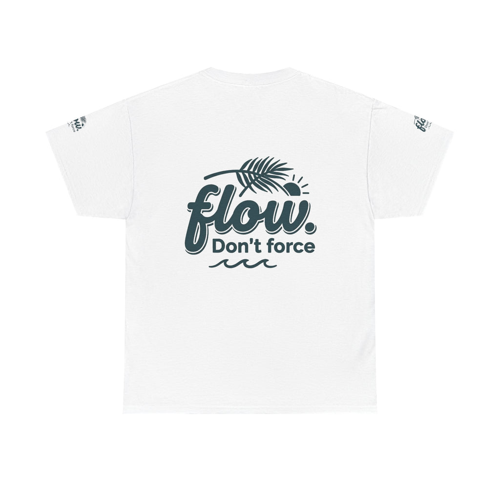 Flow Don't Force tee | Relaxed ocean wave palm design
