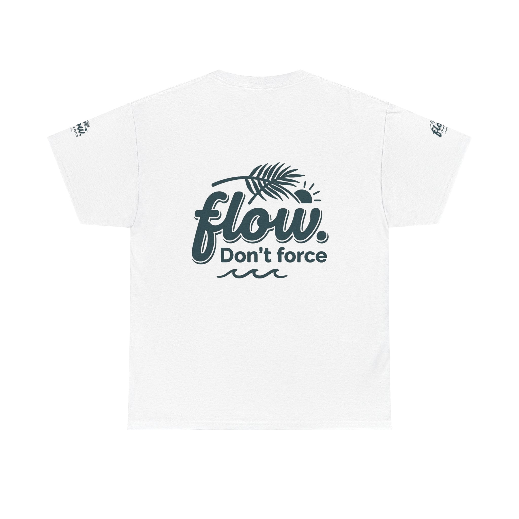 Flow Don't Force tee | Relaxed ocean wave palm design