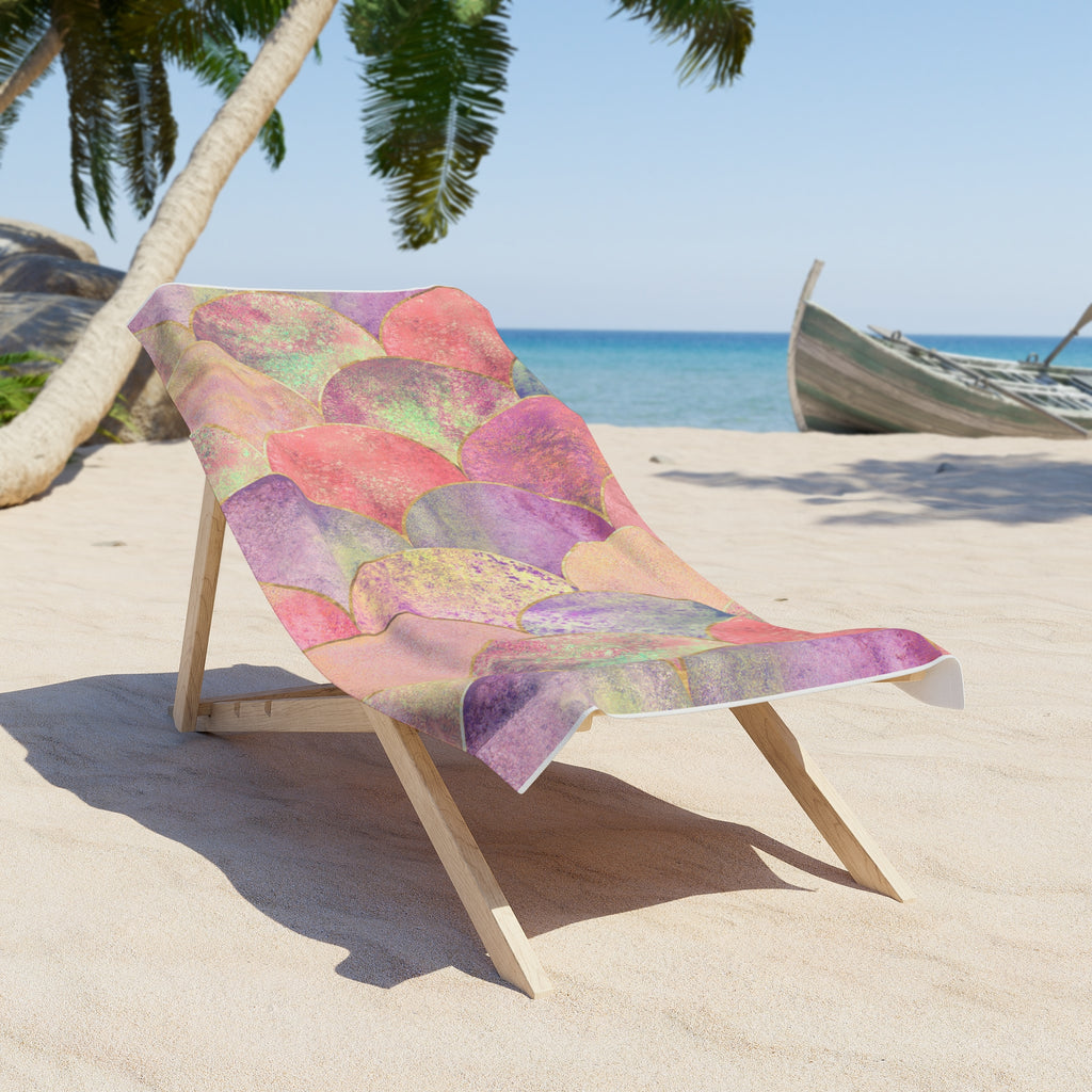Calm Mermaid Scale Beach Towel — Watercolor Circle Pattern