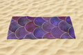 Purple Mermaid Scale Beach Towel — Gold Accent Nautical Towel