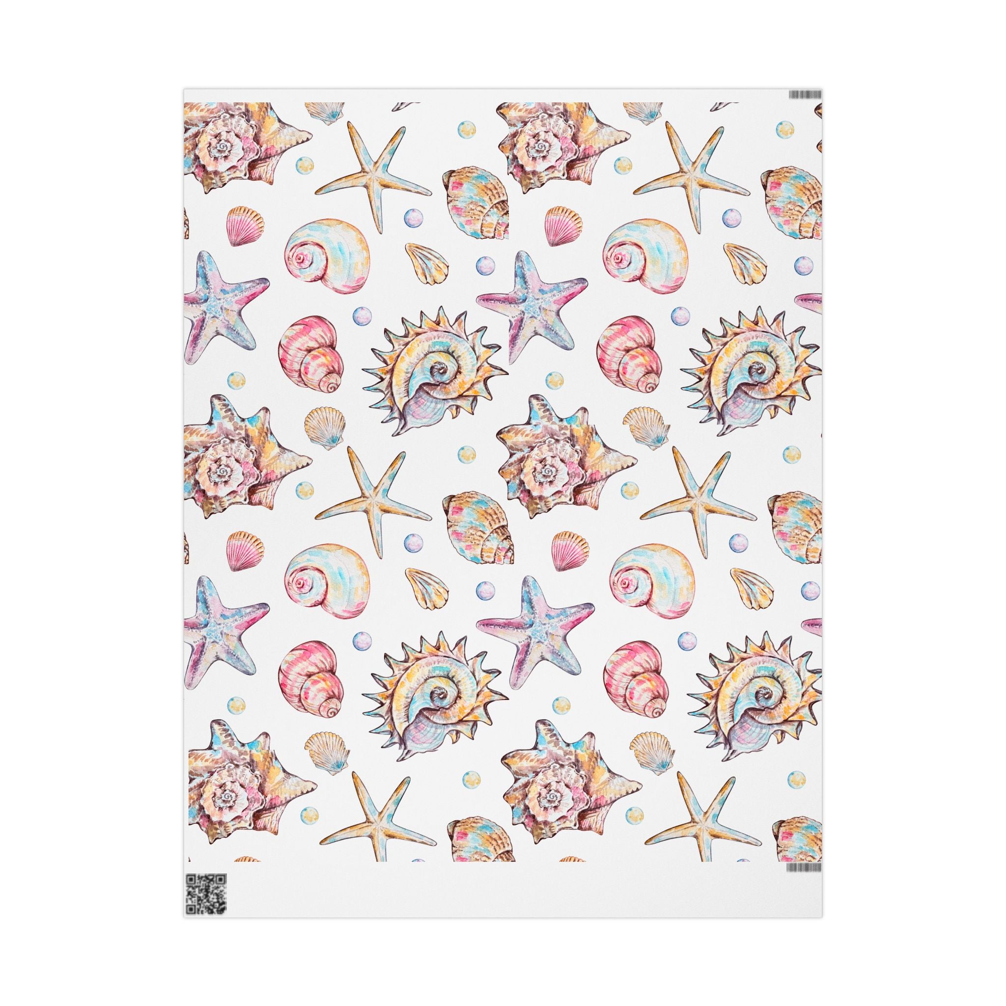 Seashells & Starfish Wrapping Paper - Coastal Beach Gift Wrap Roll