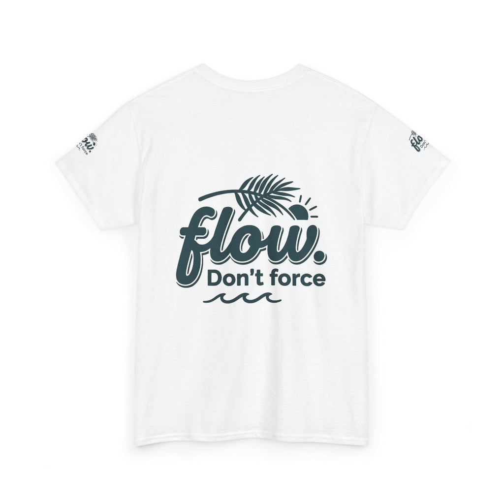 Flow Don't Force tee | Relaxed ocean wave palm design