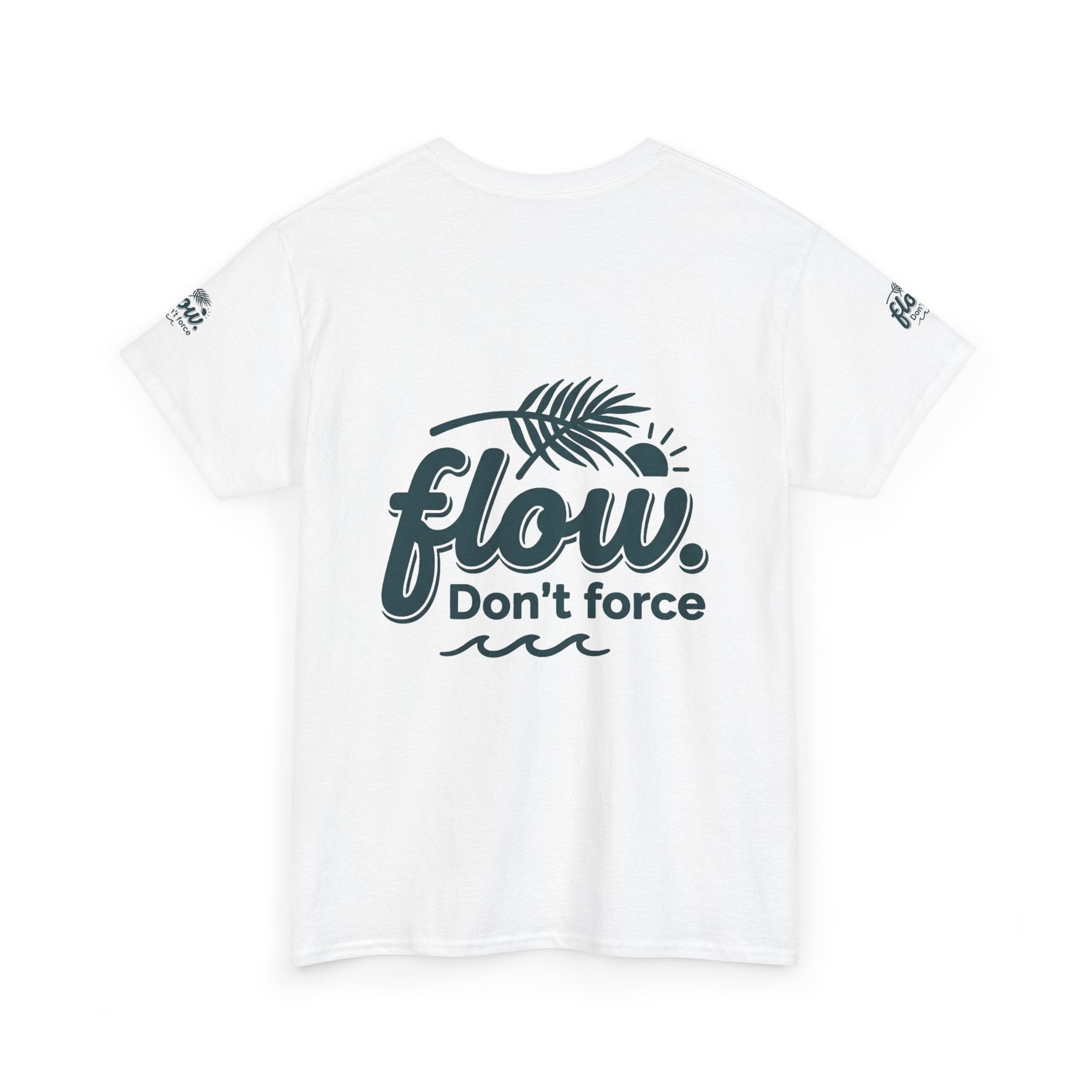 Flow Don't Force tee | Relaxed ocean wave palm design