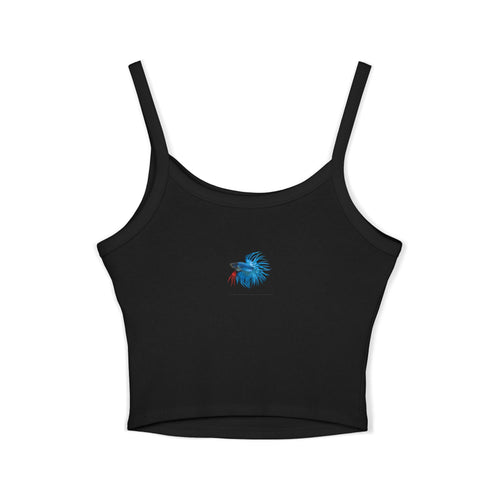 Betta Fish Crop Tank Top — Blue Crown Tail Aquarium Fish Graphic