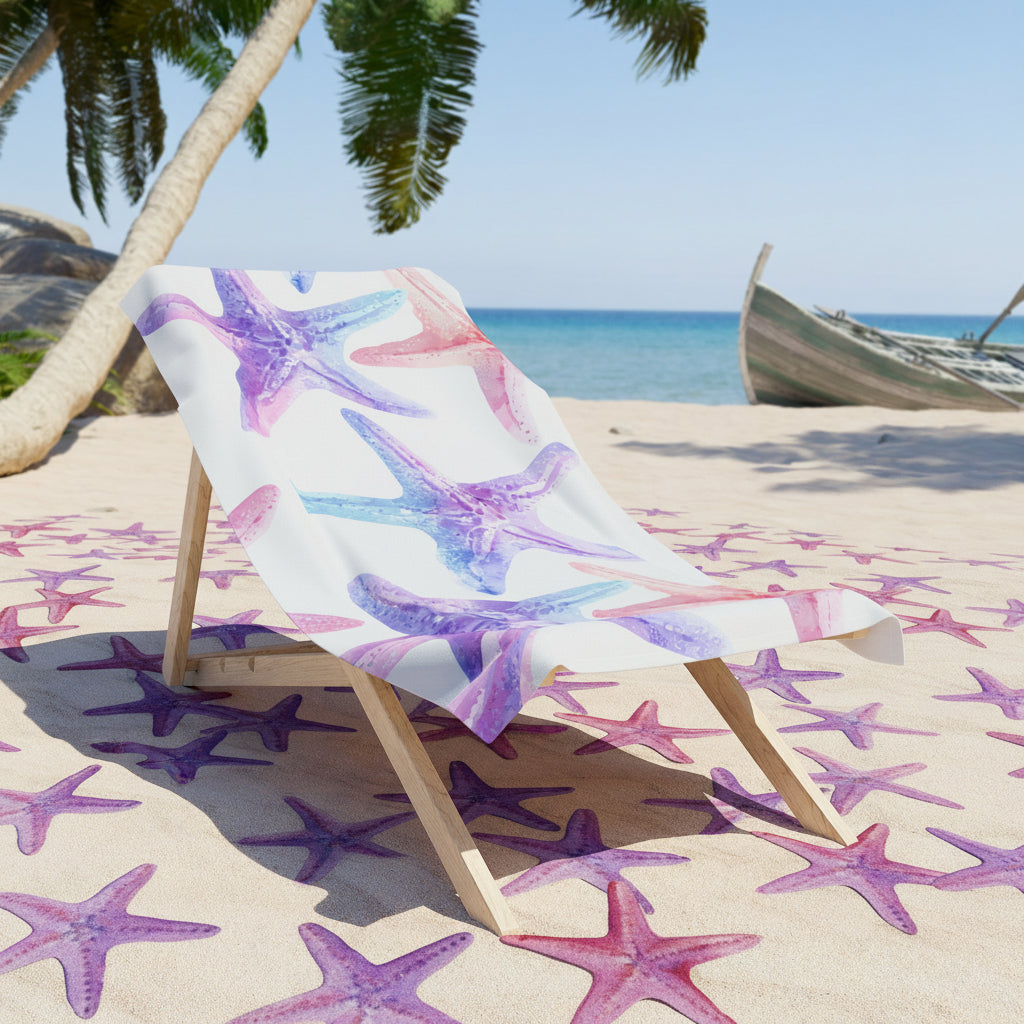 Starfish Watercolor Beach Towel — Seashell Coastal Towel