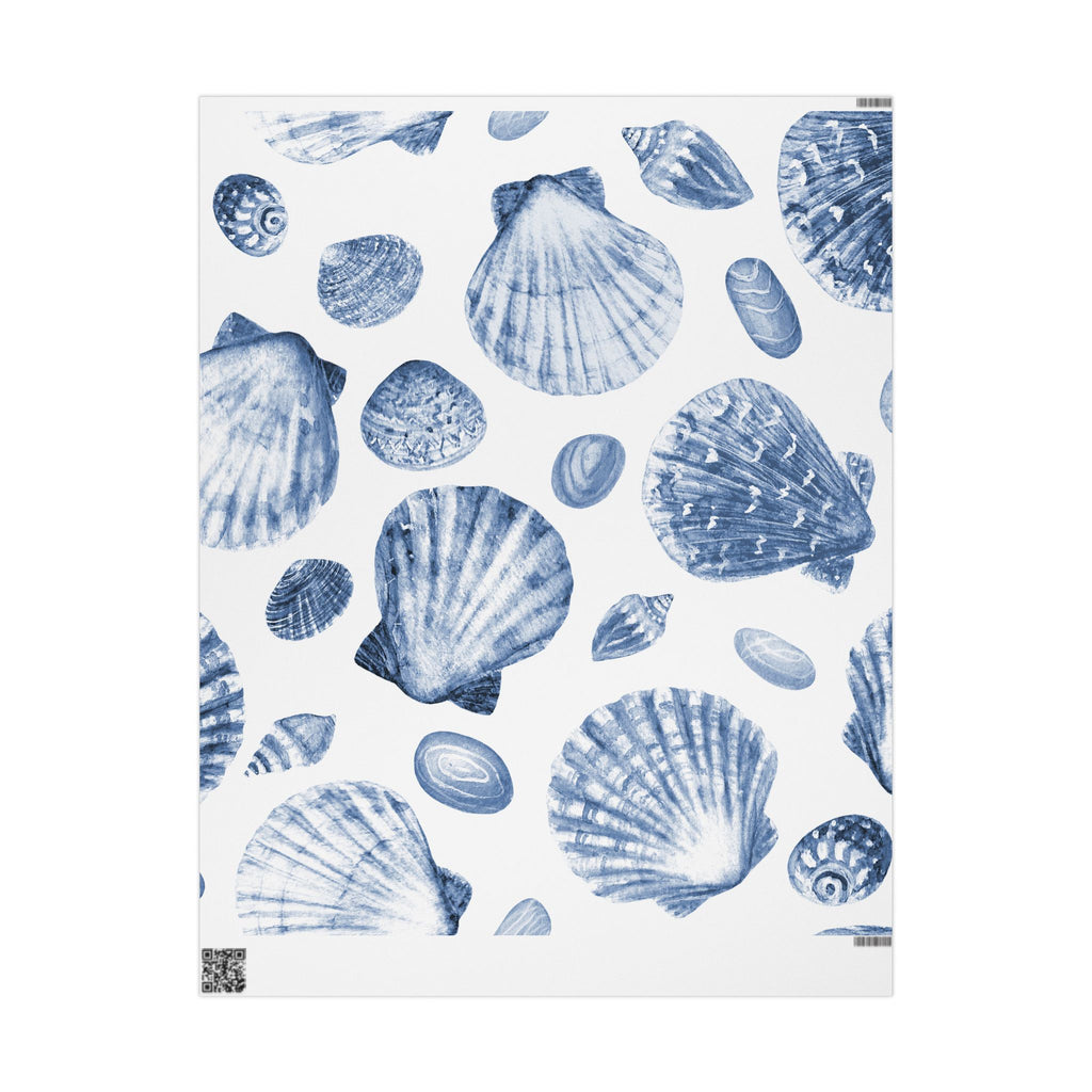 Blue Seashell Wrapping Paper Roll — Coastal Gift Wrap for Beach Lovers, Nautical Birthday & Summer Presents