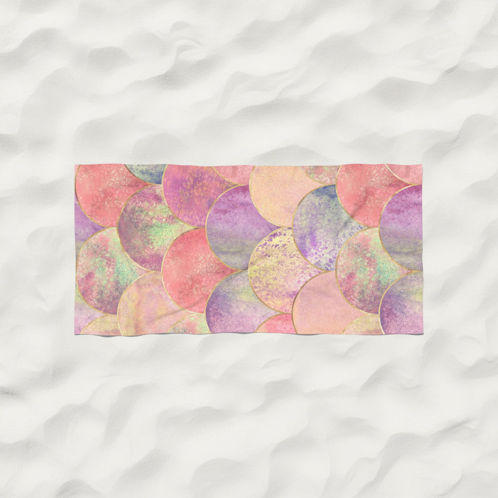 Calm Mermaid Scale Beach Towel — Watercolor Circle Pattern