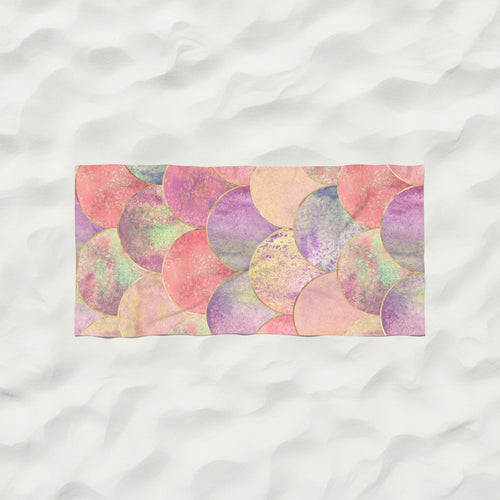 Calm Mermaid Scale Beach Towel — Watercolor Circle Pattern