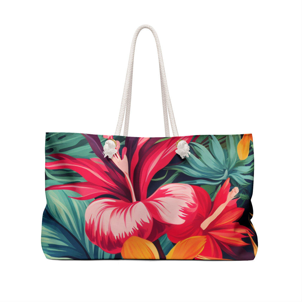 Tropical Floral Weekender Bag — Large Floral Travel Tote for Beach, Vacations & Getaways