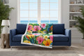 Tropical Birds Velveteen Plush Blanket – Colorful Hibiscus & Parrots Throw