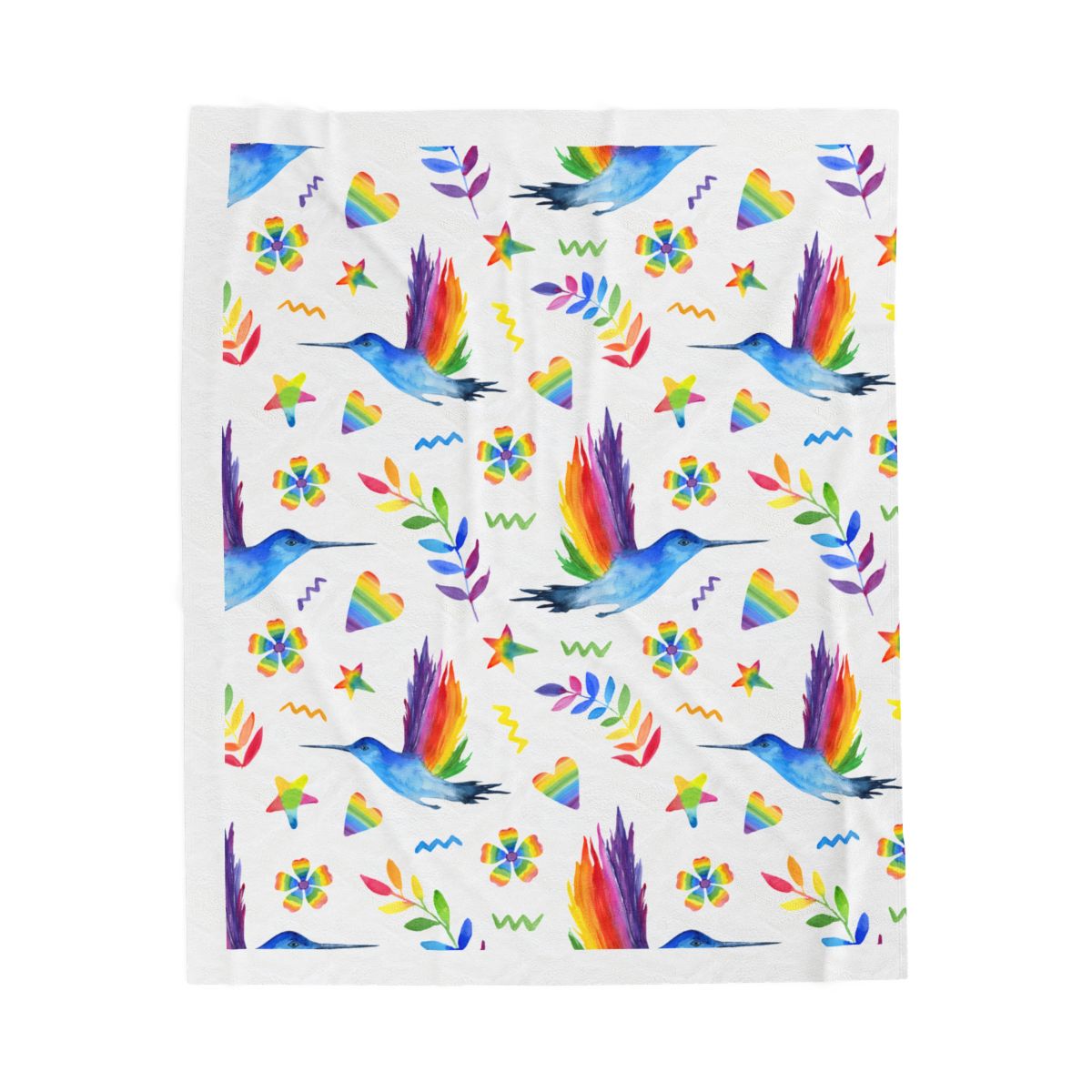 Rainbow Hummingbird Velveteen Plush Blanket — Soft Cozy Pride Throw
