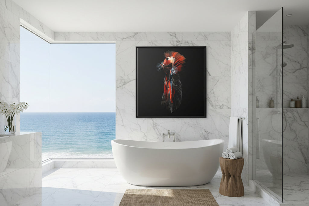 Framed Matte Canvas - Red & Black Betta Fish Wall Art