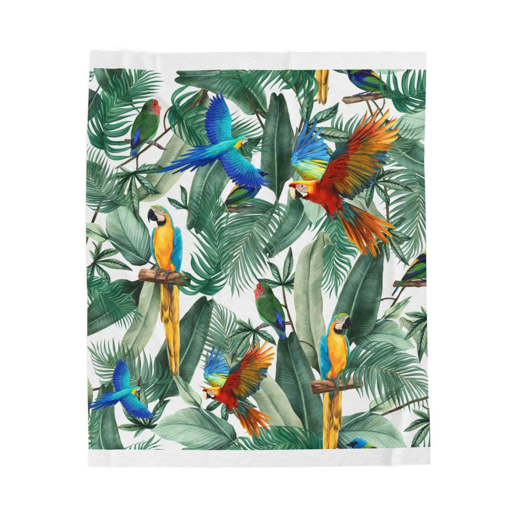 Tropical Parrot Velveteen Plush Blanket — Colorful Jungle Birds Throw