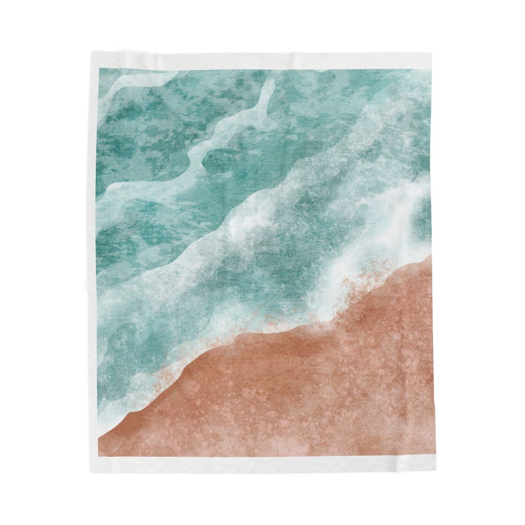 Coastal Waves Velveteen Plush Blanket — Seafoam Beach Throw
